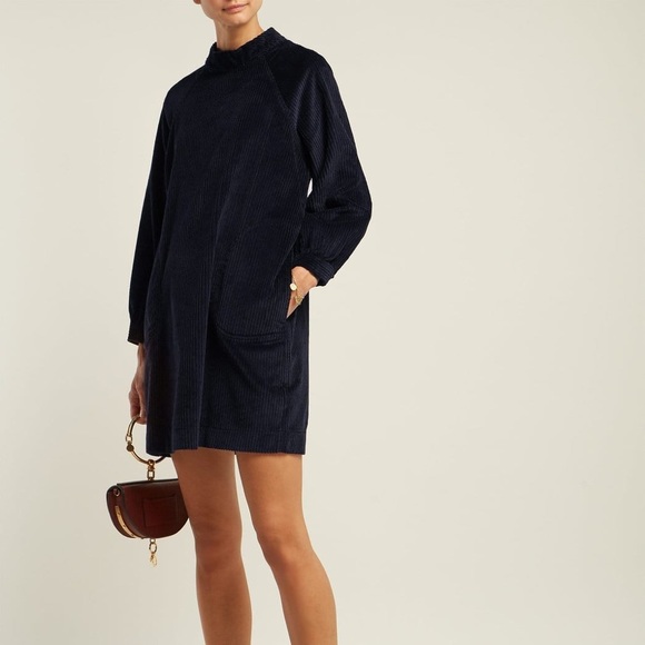 NWT M.I.H JEANS corduroy dark navy dress - Picture 1 of 9